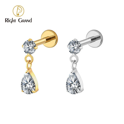 Right Grand ASTM F136 Titanium Teardrop CZ Labret Stud